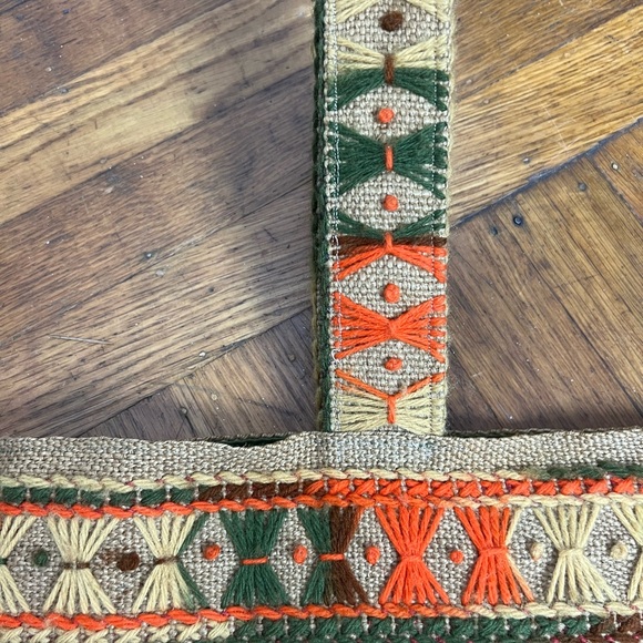 70’s VINTAGE Handcrafted Natural Burlap Multicolor Yarn Handbag Purse Tote Bag - Picture 8 of 10